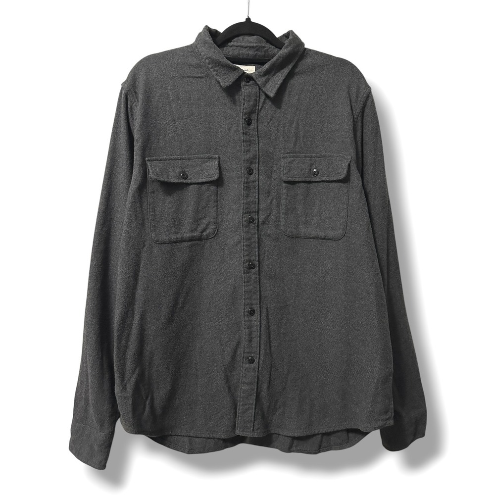 Lucky Brand Men's Flannel Shirt Charcoal Gray Cotton Button Up Long Sleeve Large